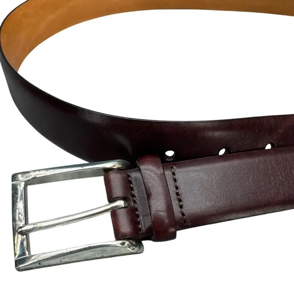 Trafalgar Broderick Hand Polished Cortina Brown Leather Silver Buckle Belt 38